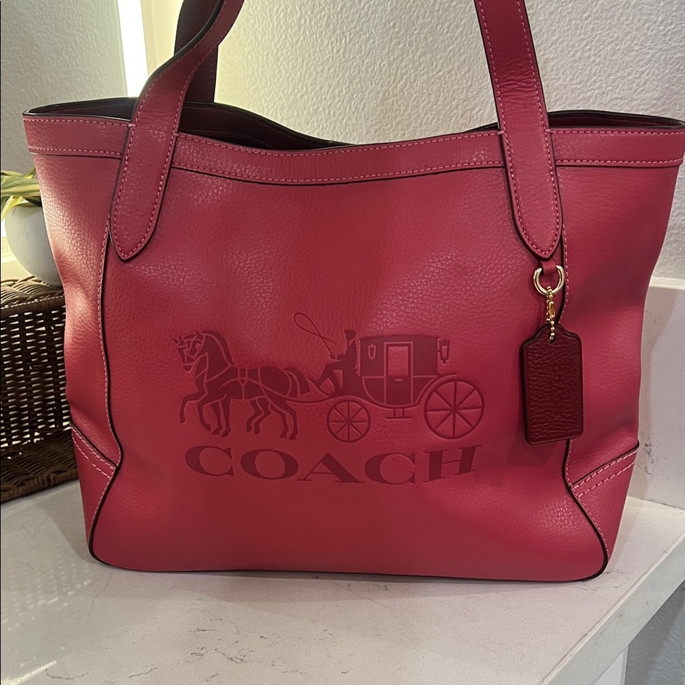 Coach Red Leather Tote with Embossed Carriage Logo